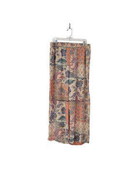 Rose + Olive XL Boho Paisley Wide-Leg Pants In Multicolor Print Lightweight & Fl